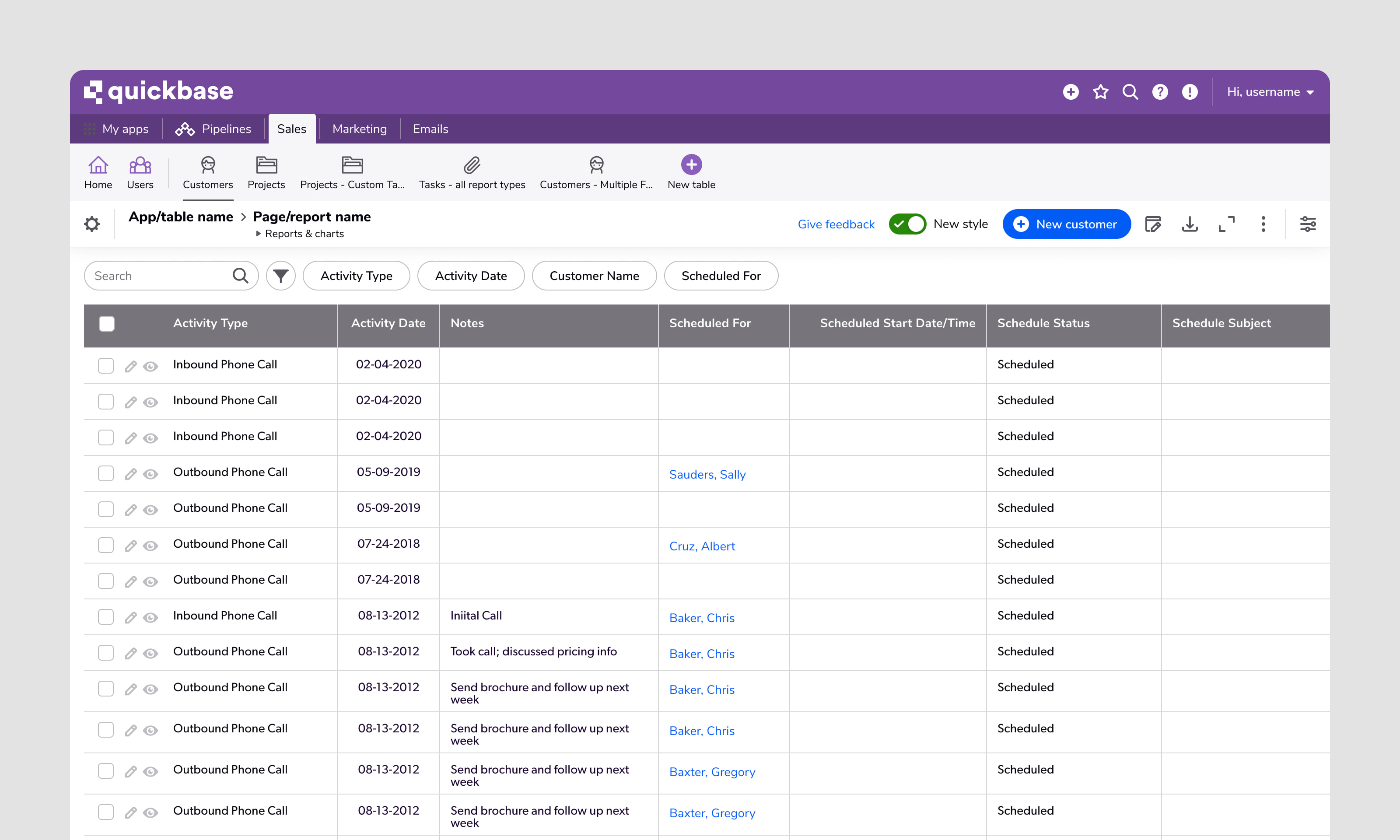 The legacy Quickbase navigation experience