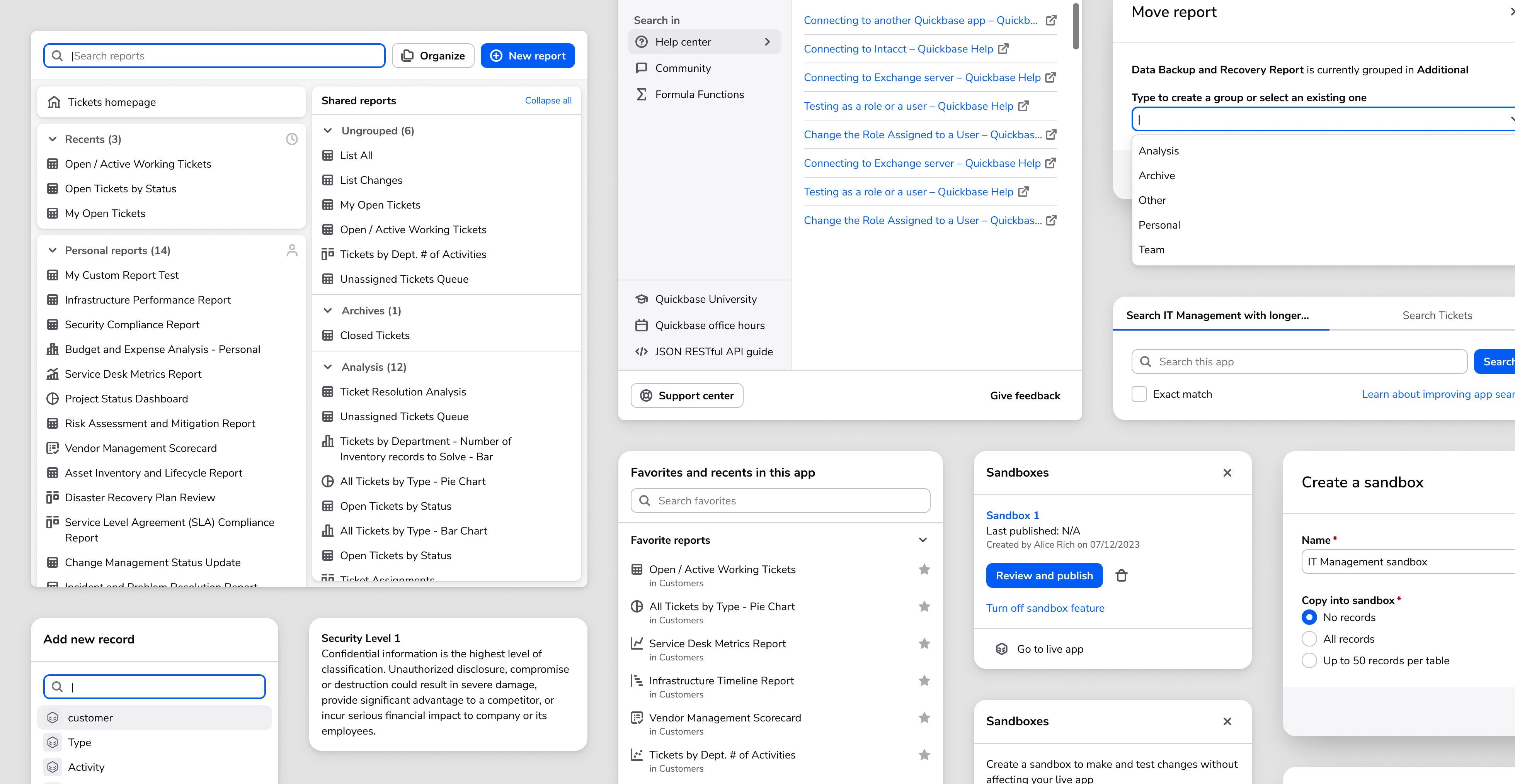 Quickbase navigation pieces