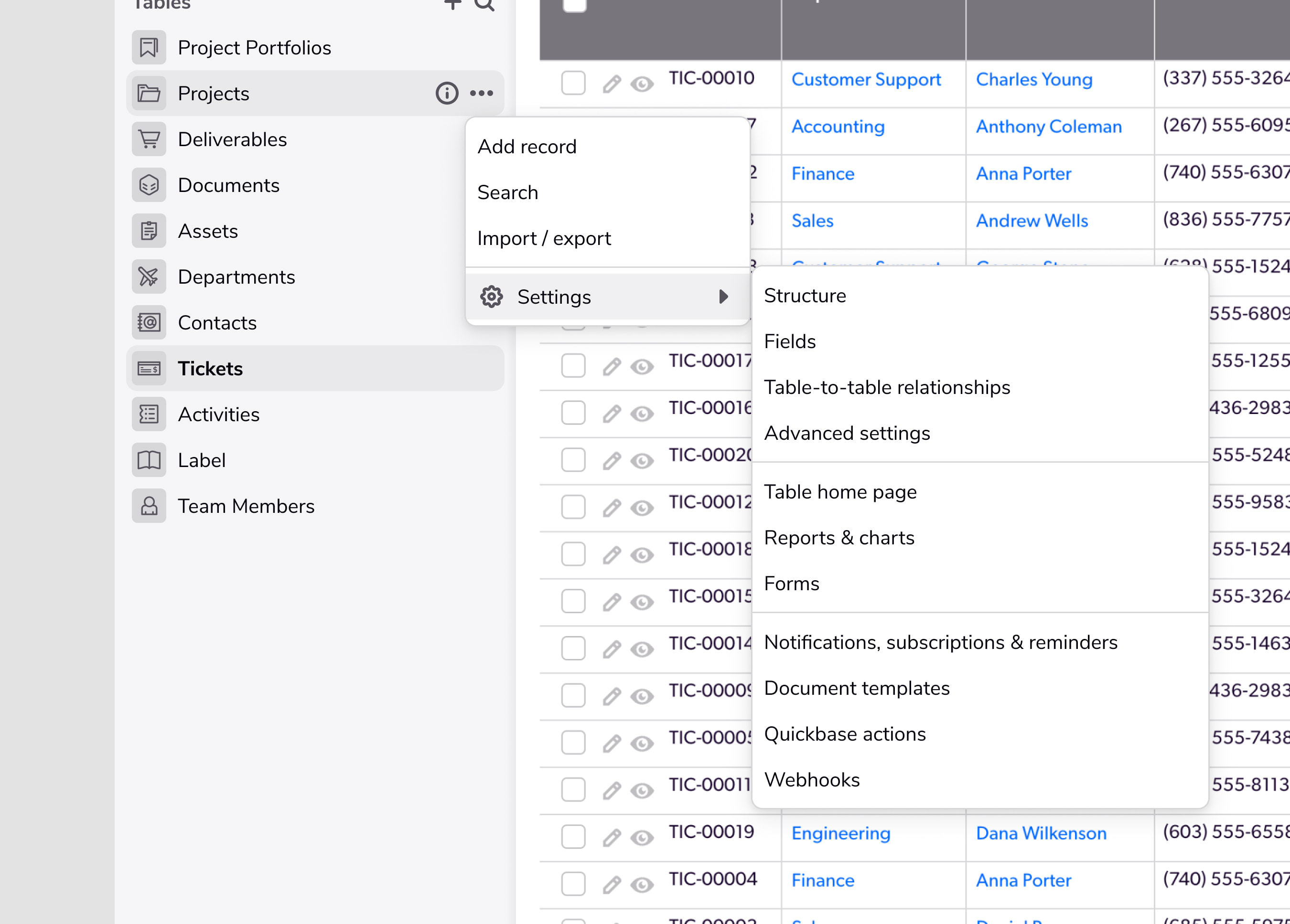 Quickbase navigation 'jump to' menu for accessibility