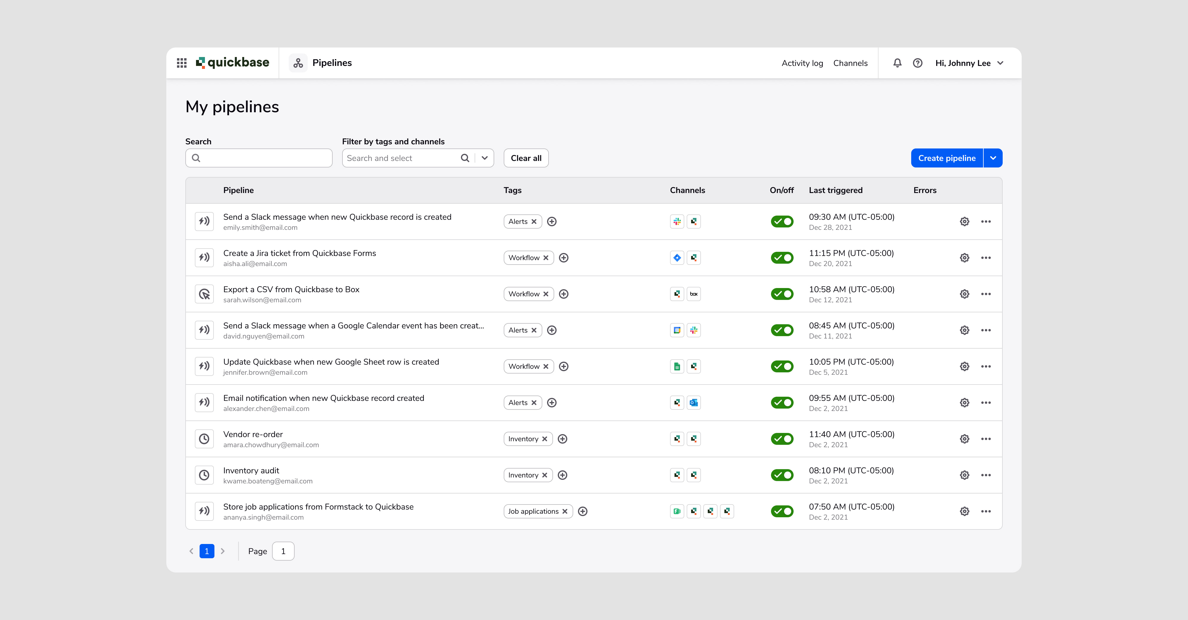 Quickbase Pipelines design explorations