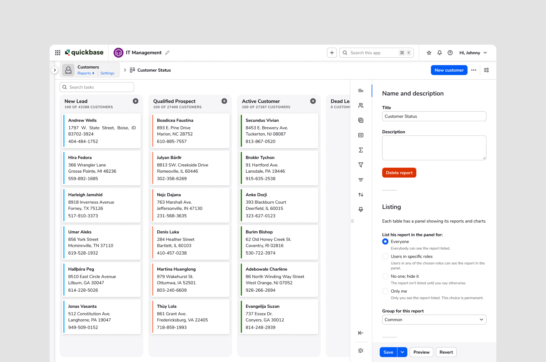 Quickbase Report Settings